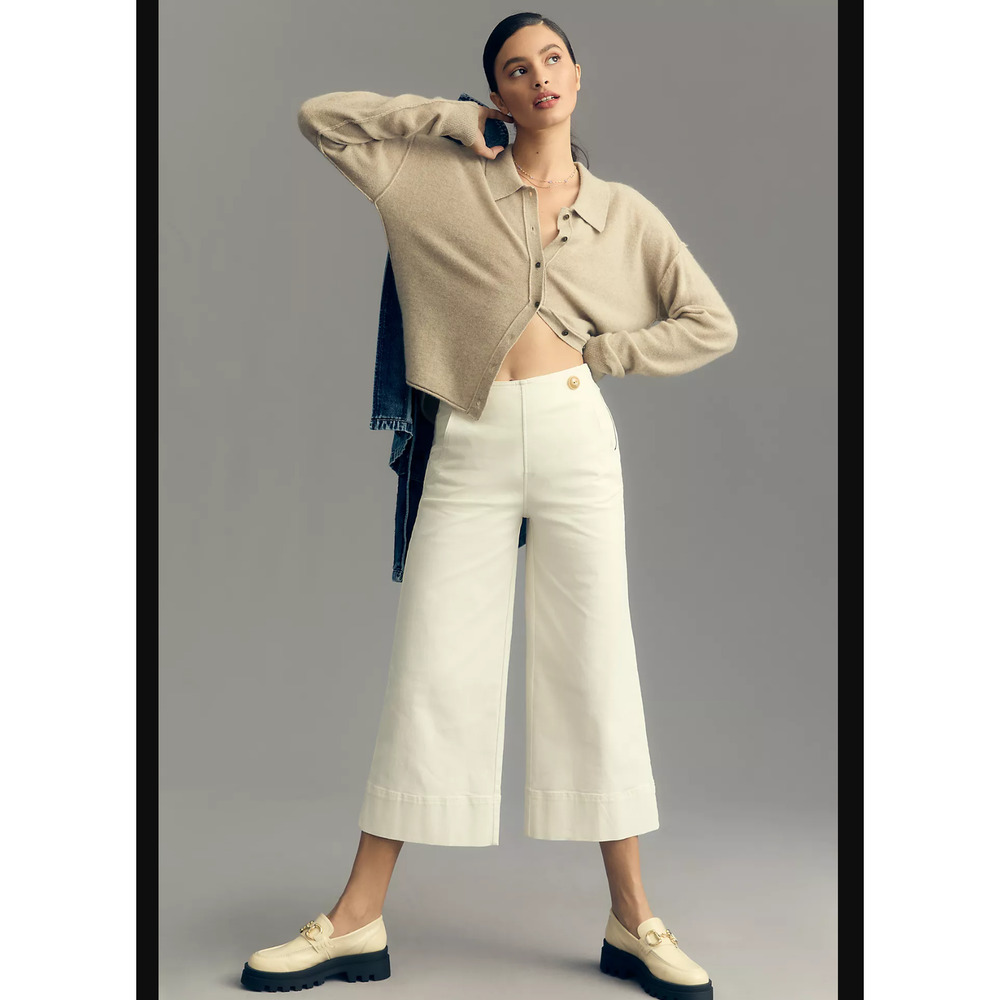 Anthropologie Cream Wide Leg Pants - Picture 2 of 5